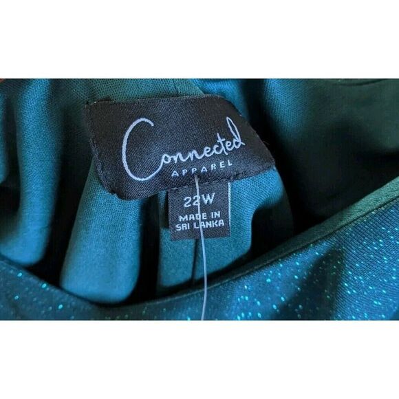 Connected Apparel Dress Hunter Green Glitter Short Sleeve V-Neck Size 22W - Picture 7 of 9